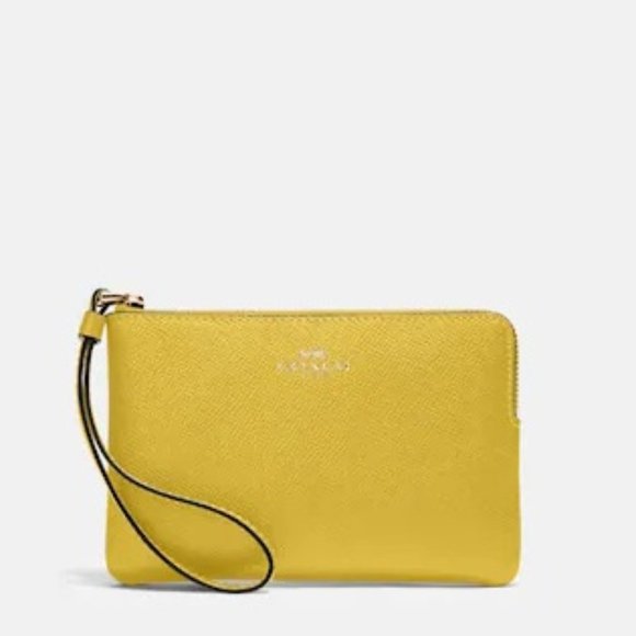 Coach Corner Zip Wristlet Gold / Retro Yellow Leather - Picture 7 of 8